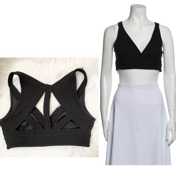 NEW! Tamara Mellon black V neckline cut out back crop bra top 0 - Picture 1 of 7
